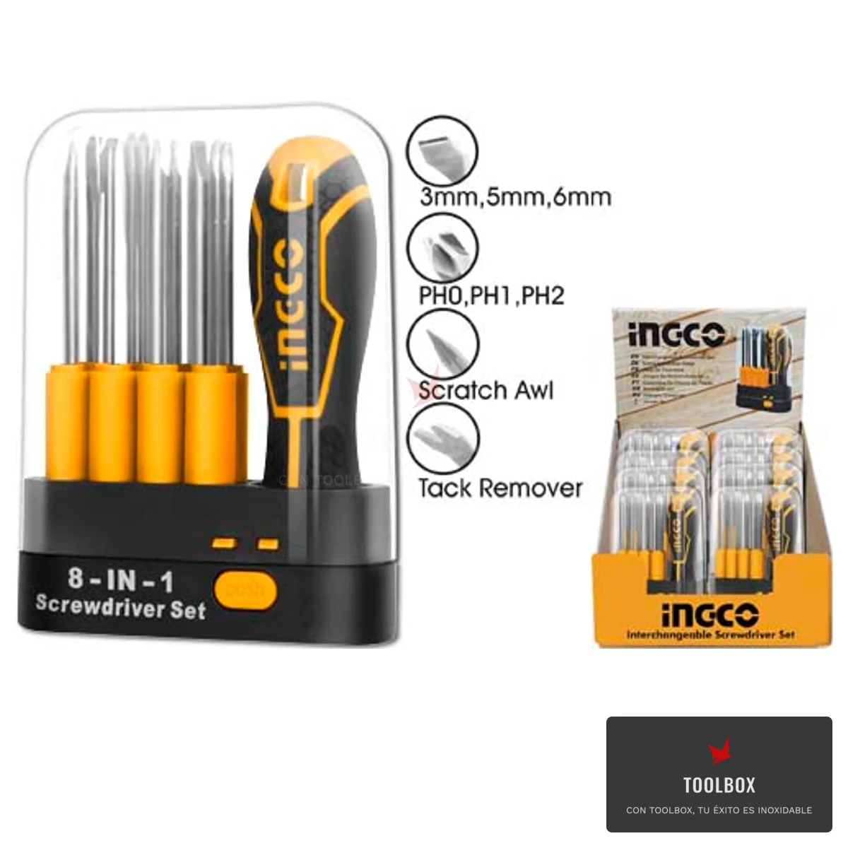 Destornillador intercambiable 9 piezas INGCO AKISD0901